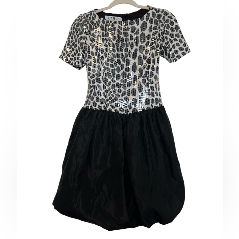VTG Chetta B Sequined Leopard Print Bubble Dress (Size 6)